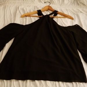 Black cold-shoulder blouse